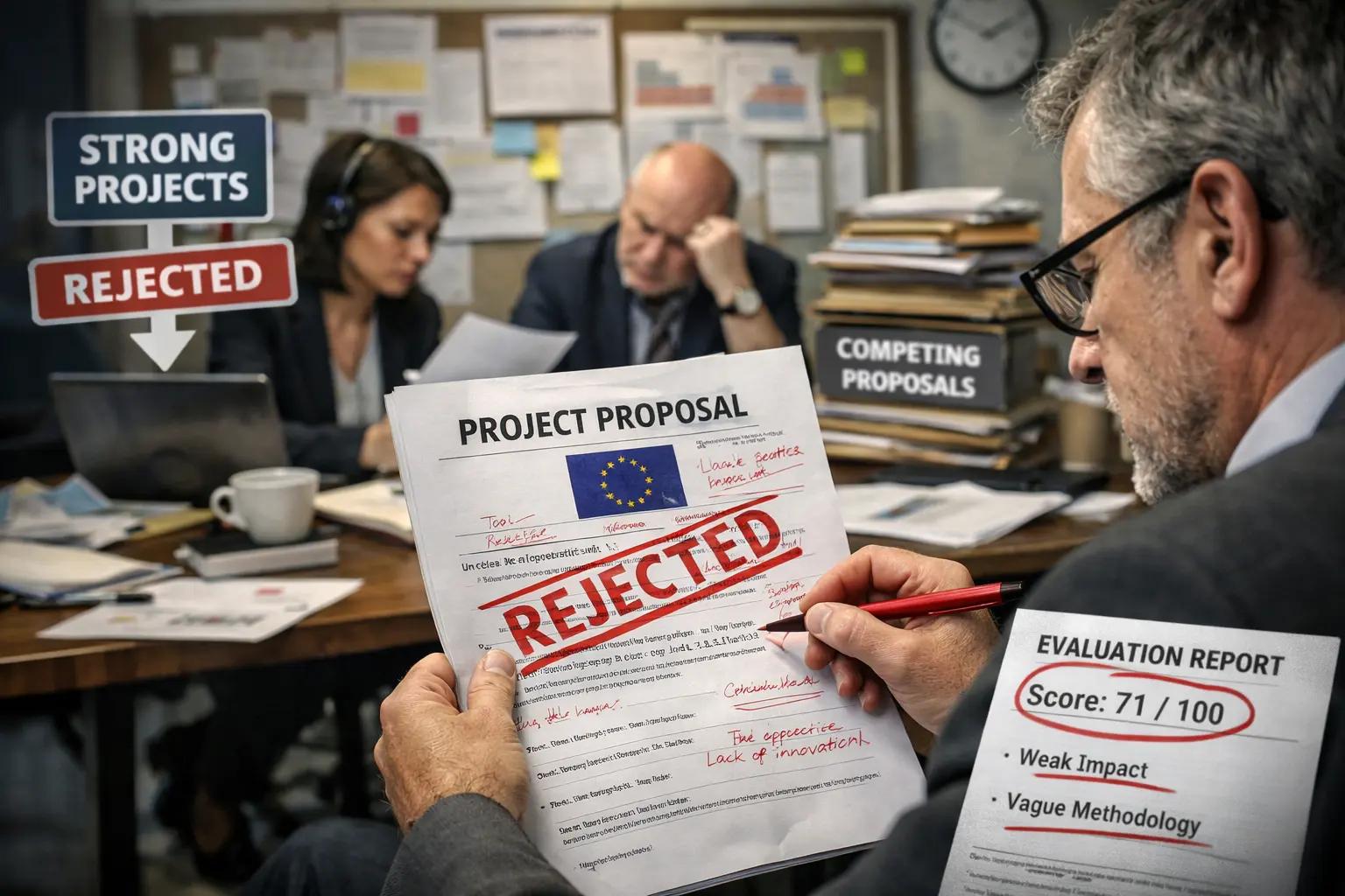 Why strong projects still get rejected in EU evaluations - Proposal Writing Tips article cover