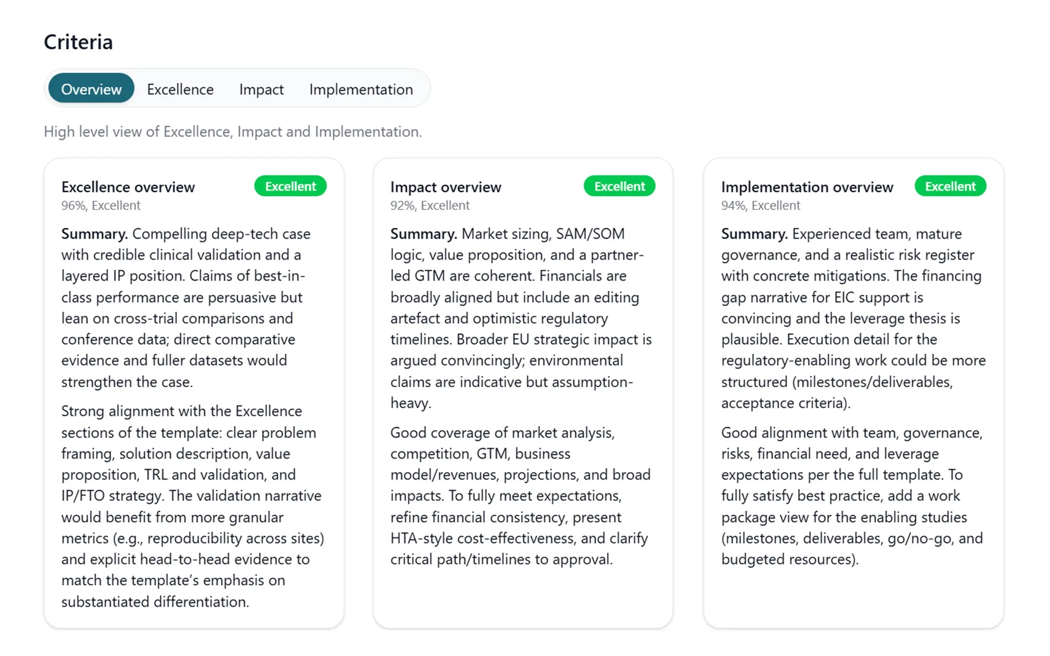 EU proposal evaluation report screenshot